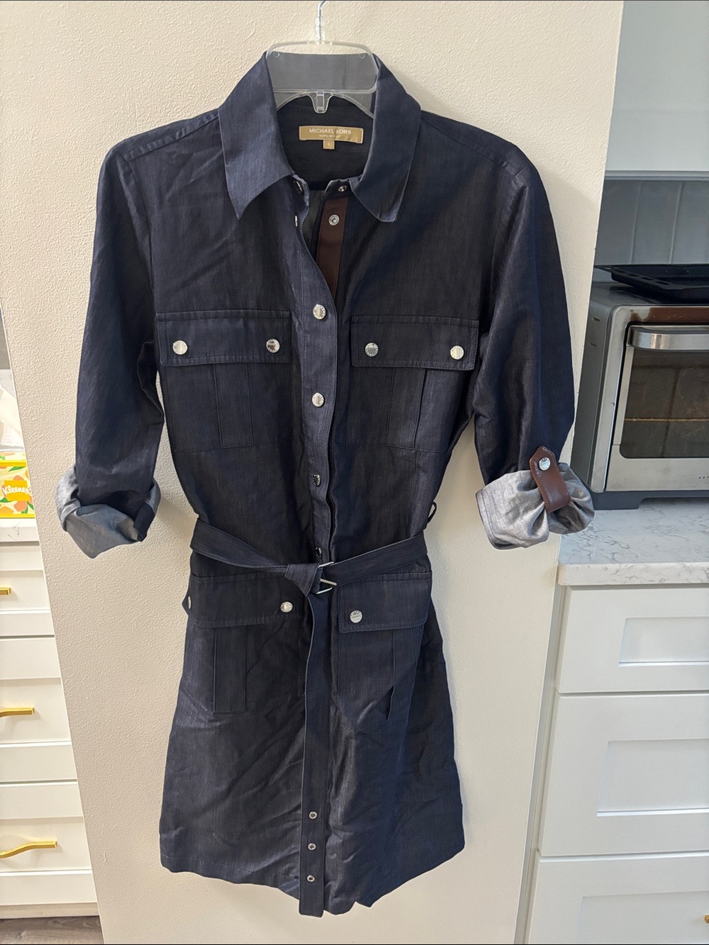 Michael Kors Collection Dark Navy Utility Shirt Dress with Belt